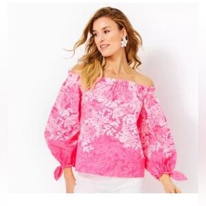 Lilly Pulitzer off the shoulder Pink Floral Blouse